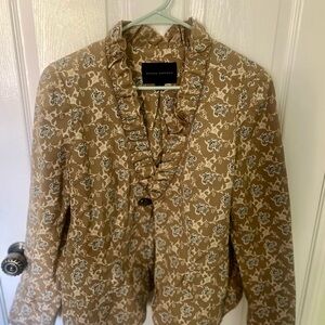 Banana Republic Women's Large Beige Floral Casual Blazer with Ruffle Collar
